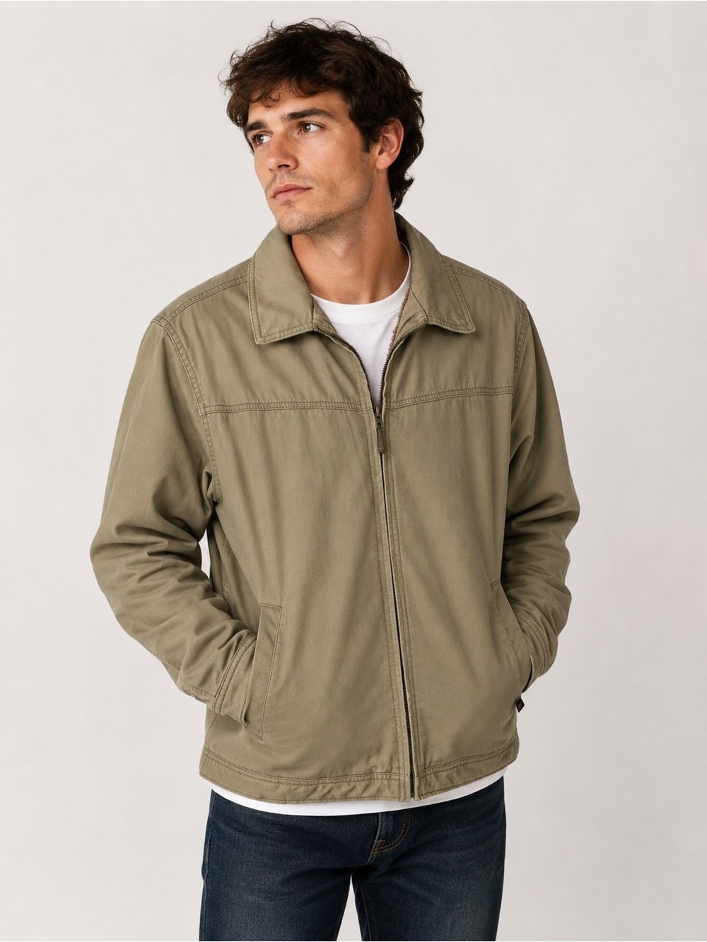 Tony Hawk Vintage Sherpa Lined Canvas Jacket Mens Size Medium Khaki/Tan